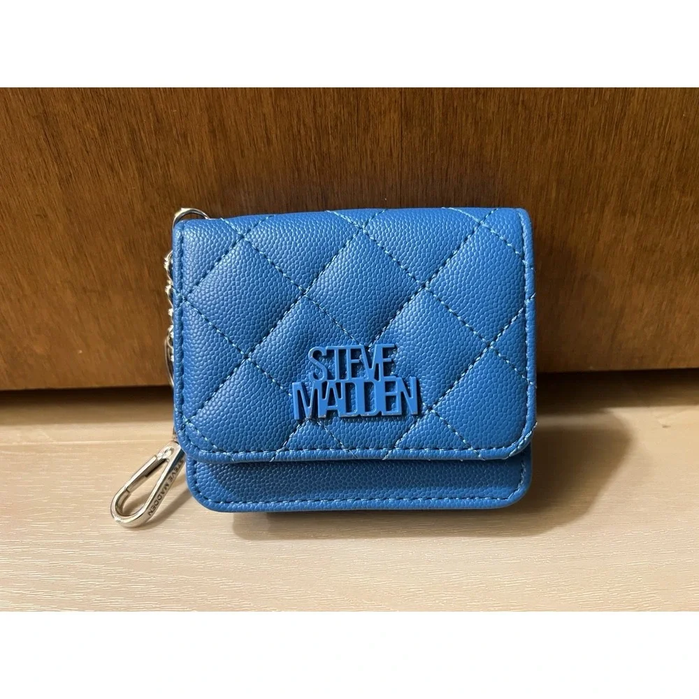 Steve Madden BWren Card Holder Wallet In‎ Royal Cobalt Blue Keychain ID Case
